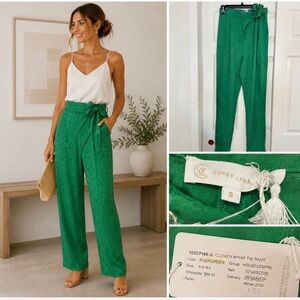 Corey Lynn Calter Green Wrap Pants Satin Leopard Print High Waist Small
